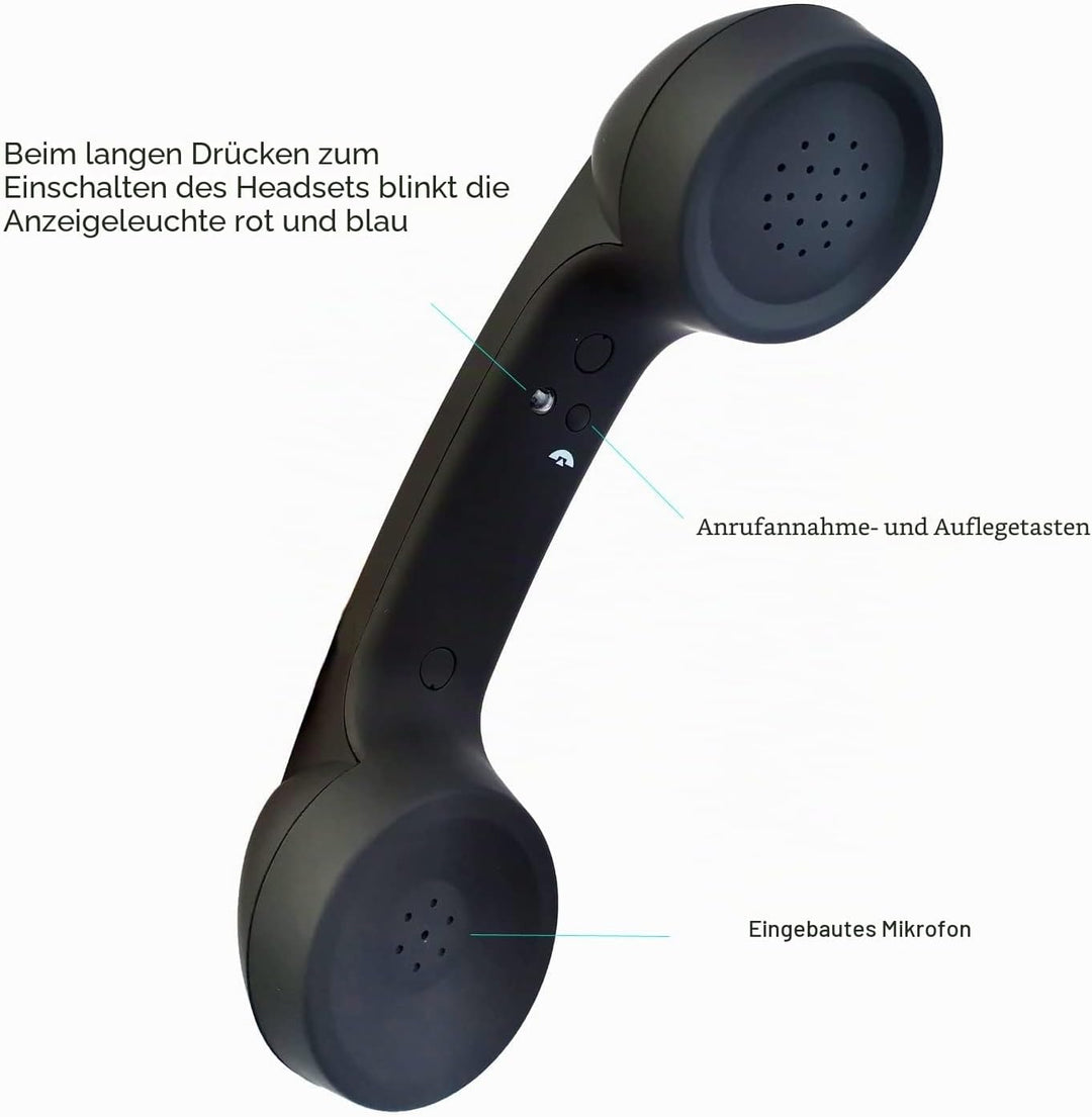 kabellose Retro-Telefonhörer Kopfhörer für EIN Handy mit bequemem Anruf Schwarz, Schwarz