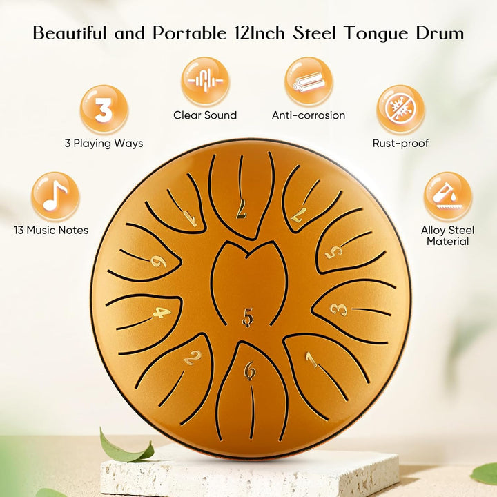 Zungentrommel, Sunowl 6 Zoll 11 Tones Steel Tongue Drum Satz, Stahlzungentrommel für Anfänger Kinder