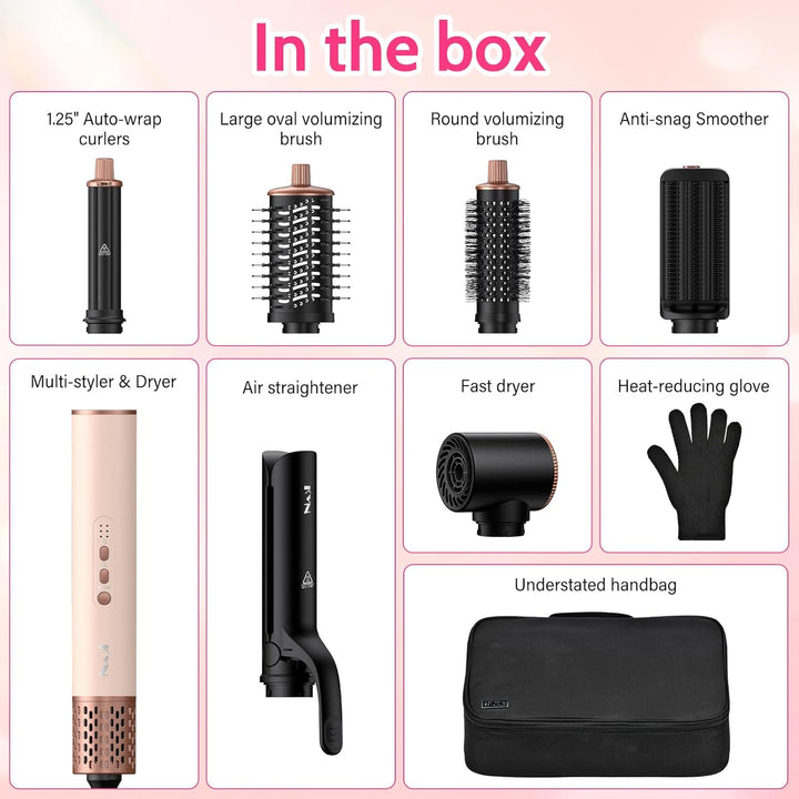 6 in 1 Hochgeschwindigkeit Hairstyler, 1400W Airstyler, Lonen Warmluftbürste, Rundbürstenföhn mit Lo