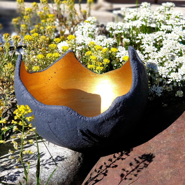 Stoamandal Lichtschale gold - M (20cm) - Beton schwarz - grau - Unikat handmade - Geburtstagsgeschen