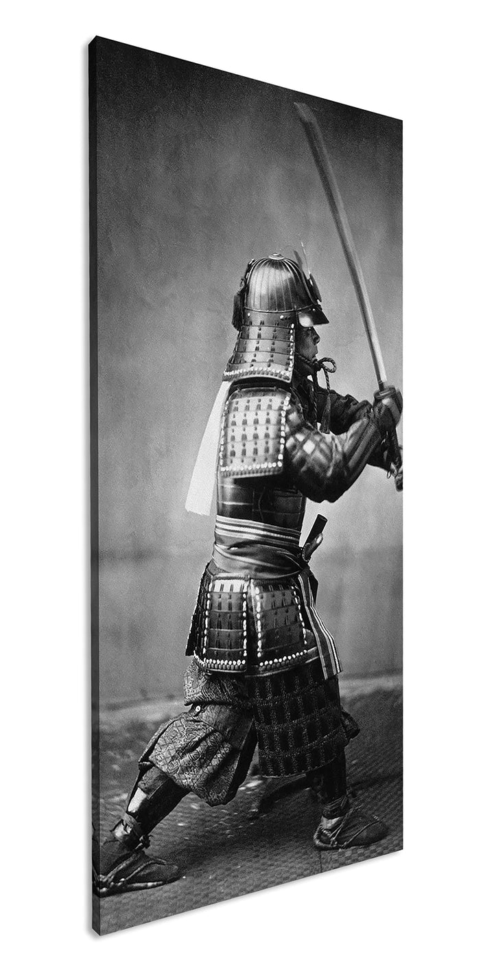 kampfbereiter Samurai-Krieger Panorama 80x40 cm als Leinwandbild, Motiv fertig gerahmt auf Echtholzr