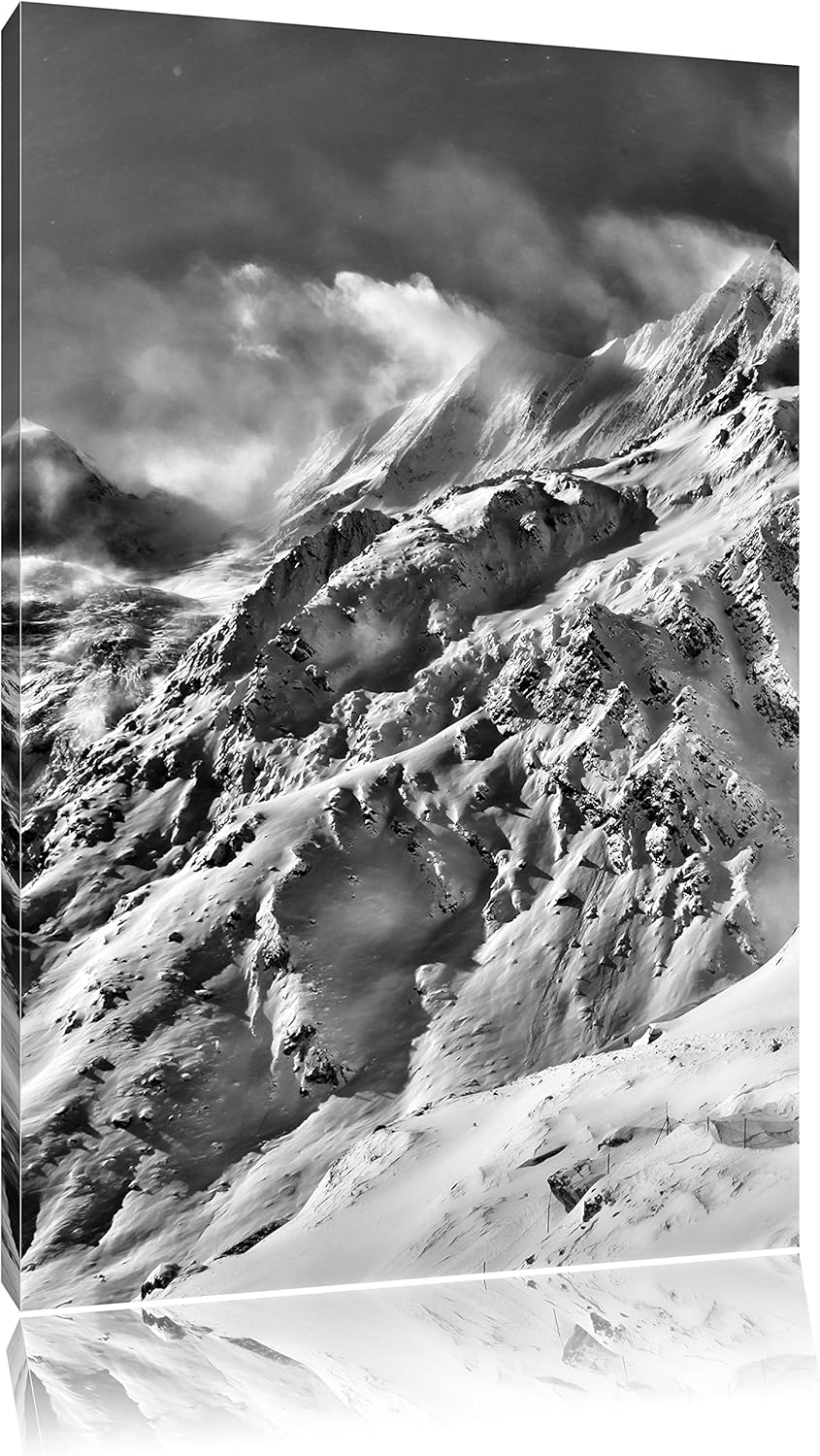 Pixxprint schneebedeckte Berggipfel / 100x70cm Leinwandbild bespannt auf Holzrahmen/Wandbild Kunstdr