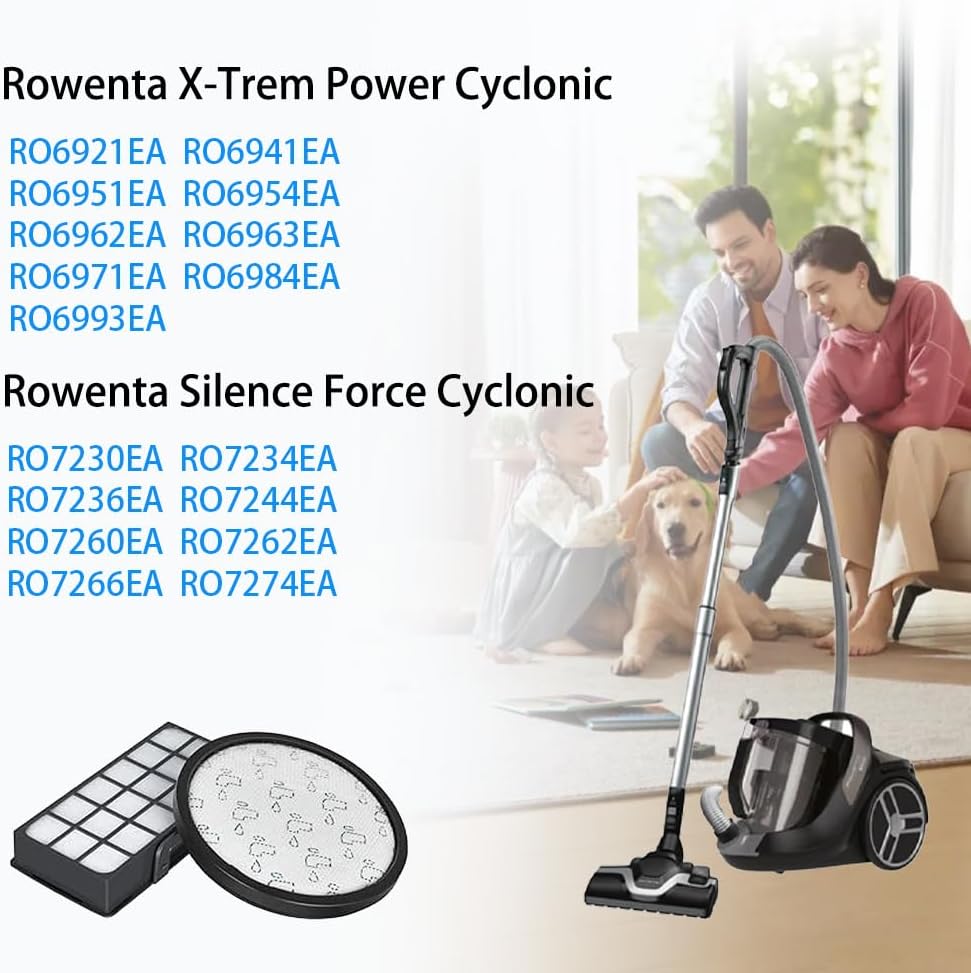 2 Sätze RO6921EA Filter, Ersatzfilter für Rowenta X-Trem Power Cyclonic/Silence Force Cyclonic Staub
