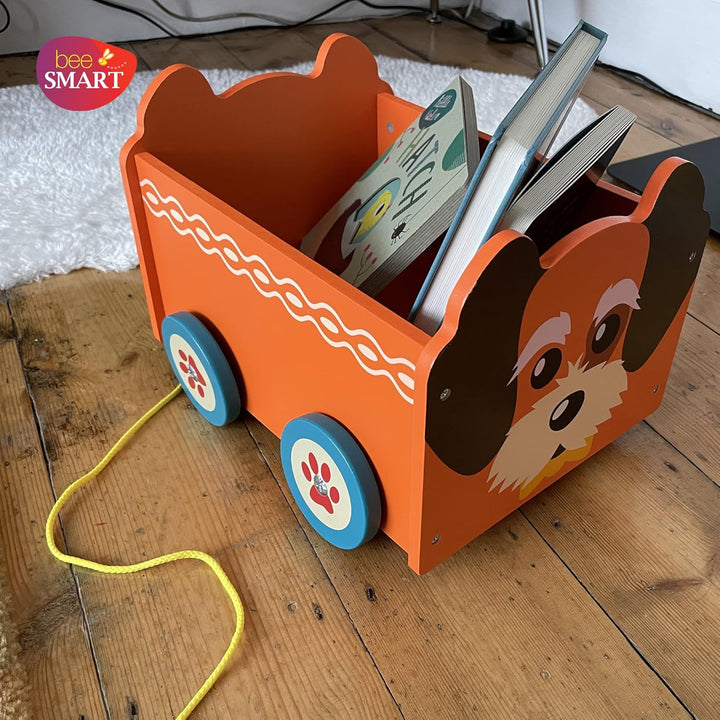 Spielzeugkiste aus Holz Hund | 2-in-1-Zugwagen & Aufbewahrungsbox auf Rädern für Kinderzimmer oder S