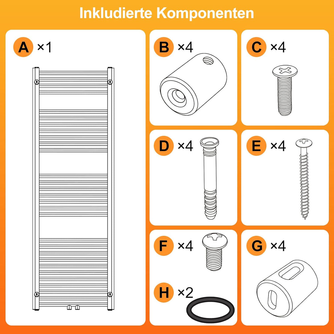 YEAUPE PRO Radiator für Warmwasseranlagen mit Handtuchhalter, Stahlkonstruktion, 1500 x 500 mm, Weis