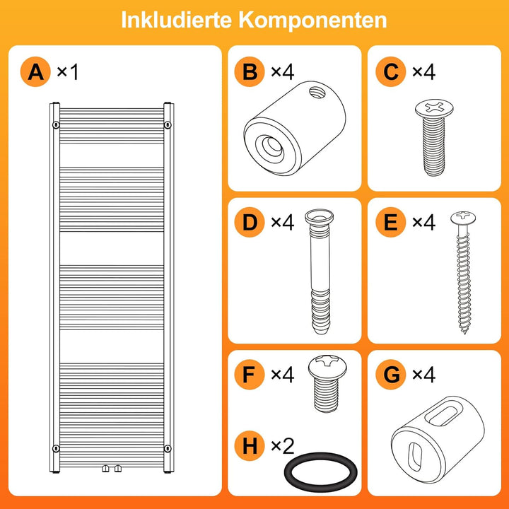 YEAUPE PRO Radiator für Warmwasseranlagen mit Handtuchhalter, Stahlkonstruktion, 1500 x 500 mm, Weis
