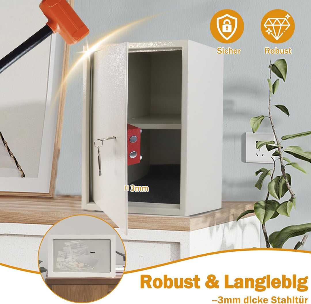 UISEBRT Safe Tresor Möbeltresor mit Doppelbartschloss - Schlüsseltresor Abschliessbarer Schrank Geld