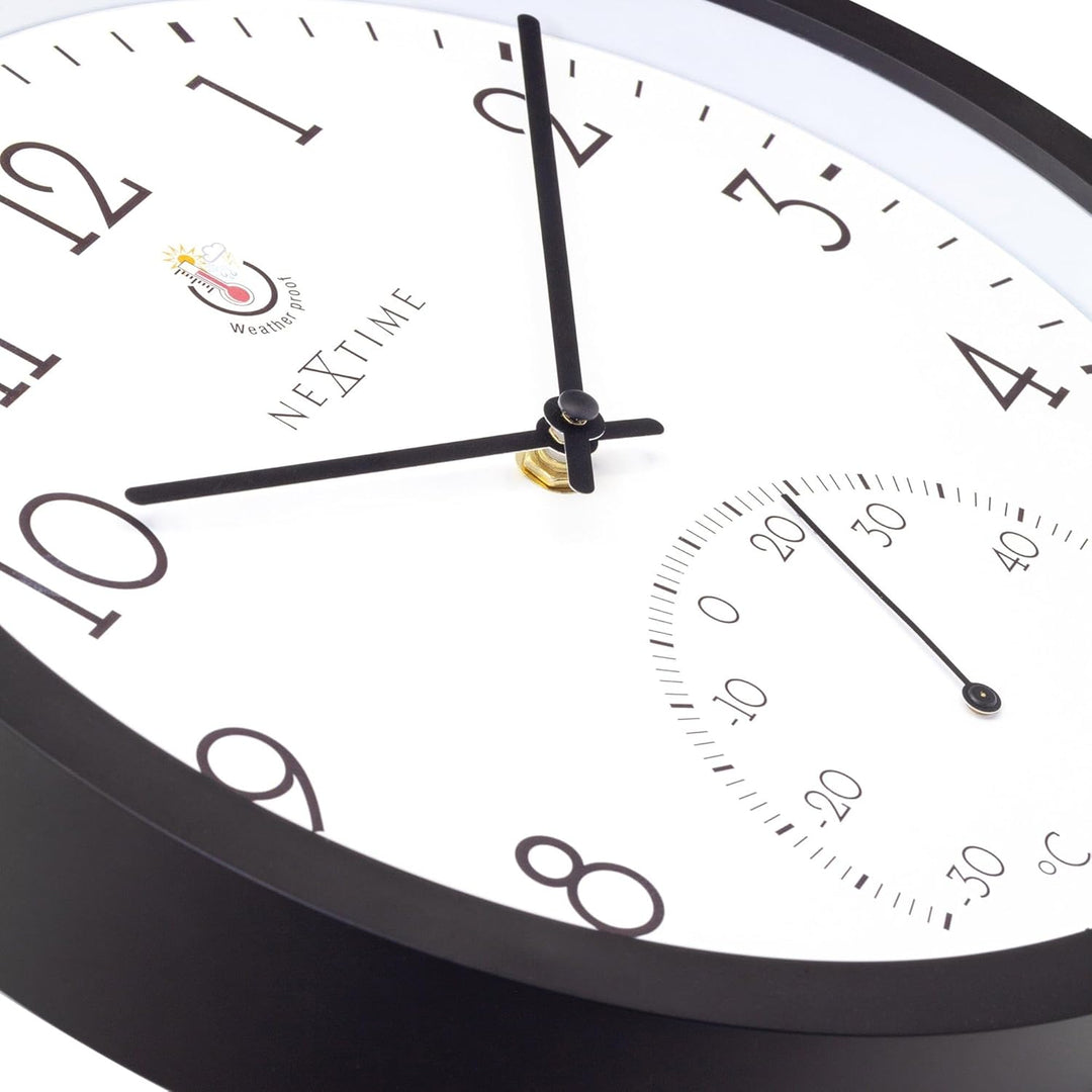 NeXtime Wall Clock (Garden/Inside) 30,5 cm-Time/Temp-Black-Plastic Marigold, One Size