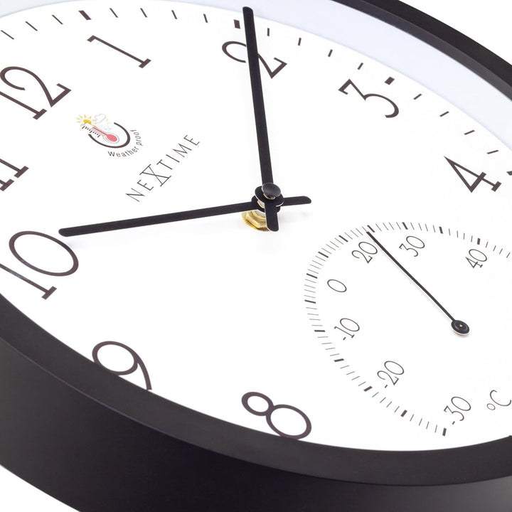 NeXtime Wall Clock (Garden/Inside) 30,5 cm-Time/Temp-Black-Plastic Marigold, One Size