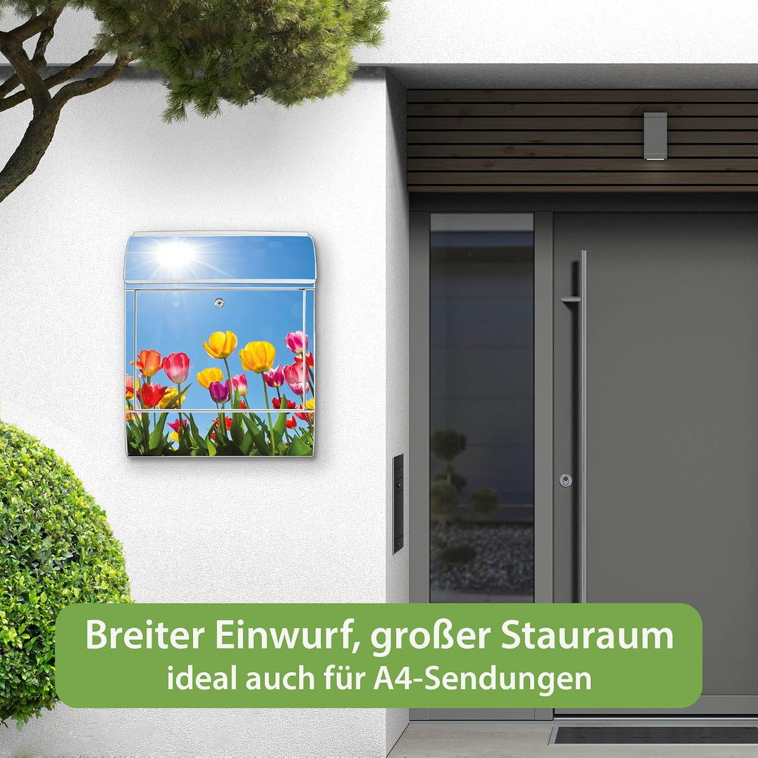 banjado Design Briefkasten 38,5x46,5x13cm &amp; 2 Schlüssel - Briefkasten Stahl Weiss mit Zeitungsfach p