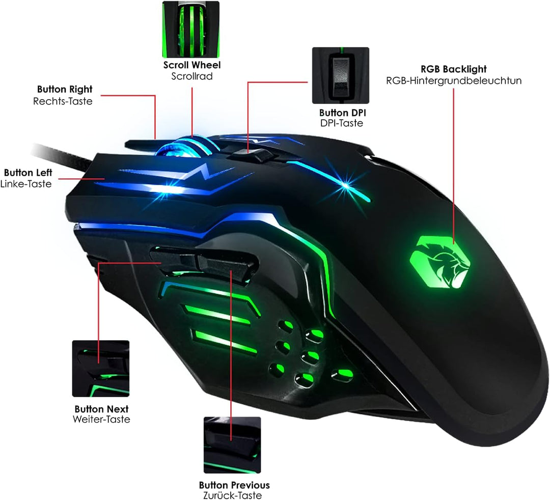EMPIRE GAMING - Pack 3 in 1 MK800 - Gaming-Tastatur QWERTZ Deutsche RGB 105 Tasten 19 Anti-Ghosting-