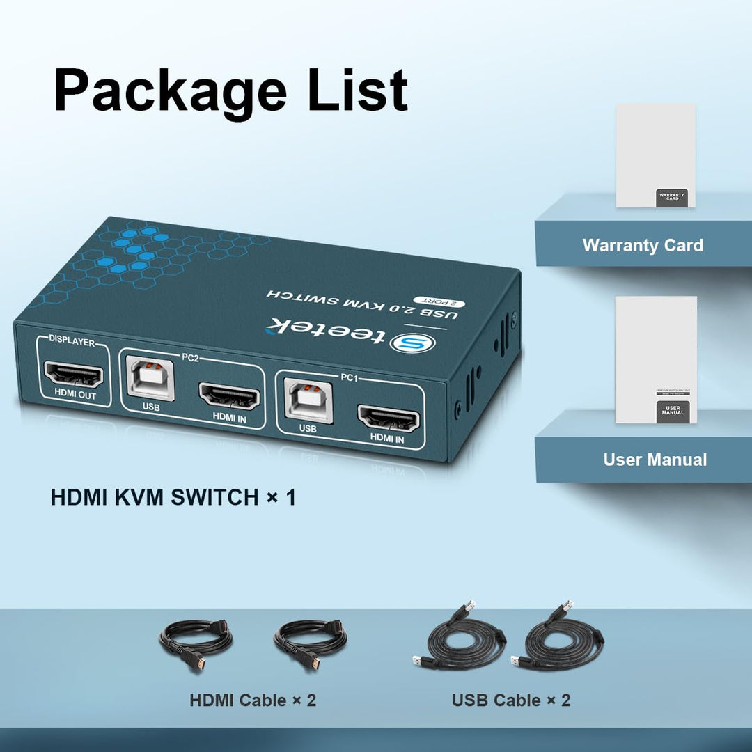 KVM Switch HDMI 2 Port, 4K@30Hz, USB2.0, 2 PC 1 Monitor Switch, Button Switch, Ultra HD, Compatible