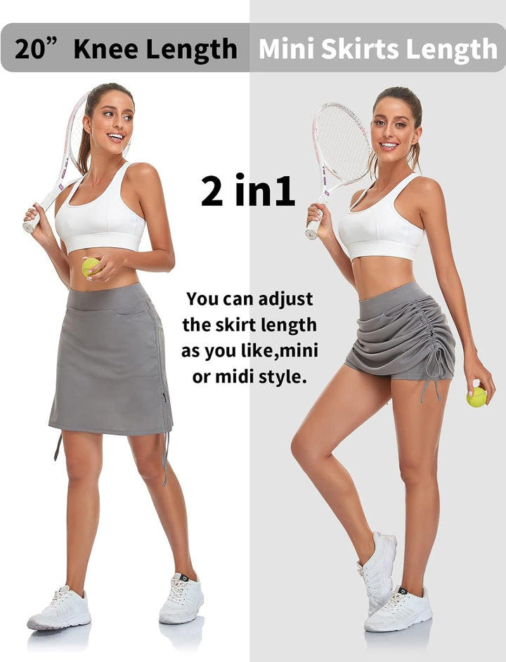 Soneven Hosenrock Damen Knielang Kurz Tennisrock Wanderrock Damen mit Innenhose Sport Rock Tennis Sk