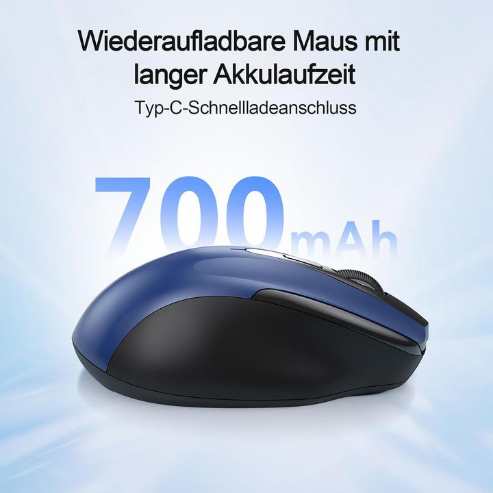 TECKNET Bluetooth Maus mit Jiggler, Wiederaufladbare Maus Kabellos für Laptops(DREI Modi: BT 5.0/3.0