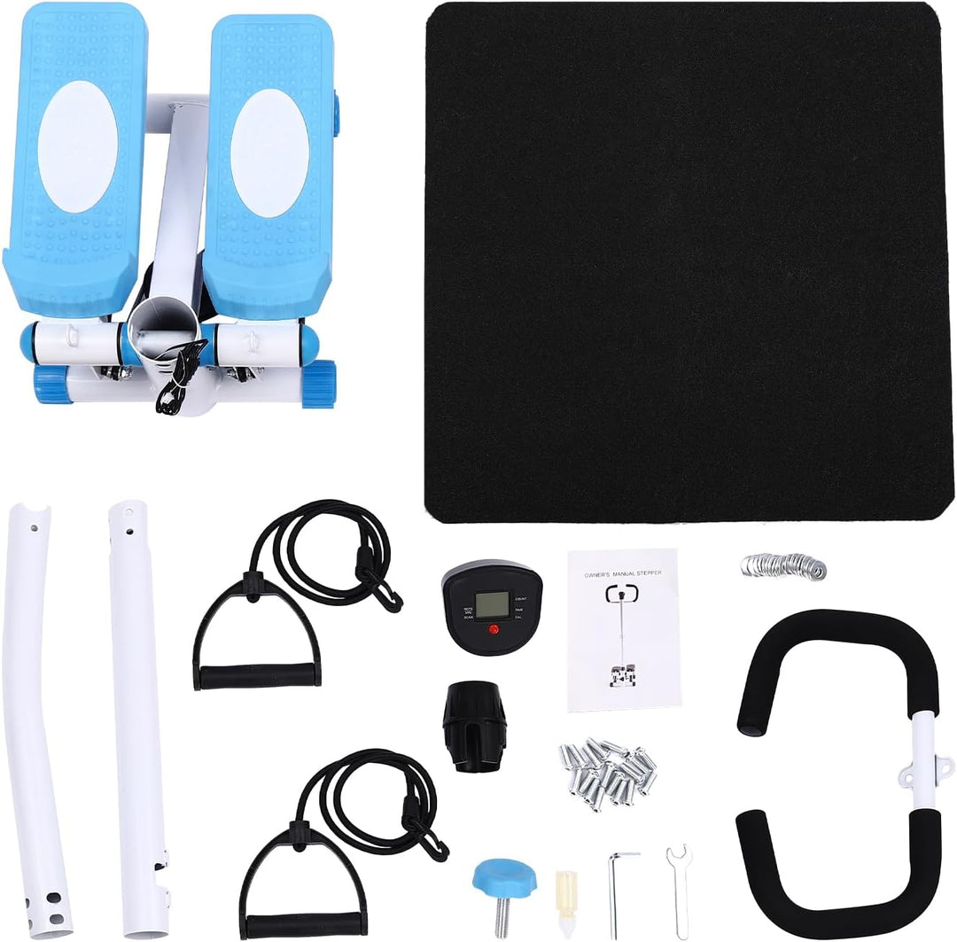 Fitness Mini Stepper Blau+Weiss Fitness Stepper Stahlrohr Übung Stepping Maschine mit Widerstandsbän