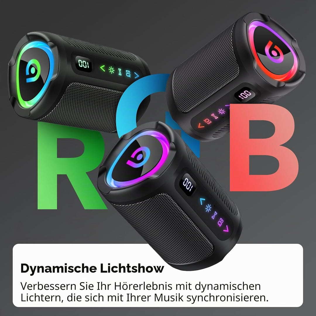 Bluetooth Lautsprecher mit Licht, 2026 Musikbox Tragbarer Box, Bluetooth 5.4, 15 St, Verbesserter Ba