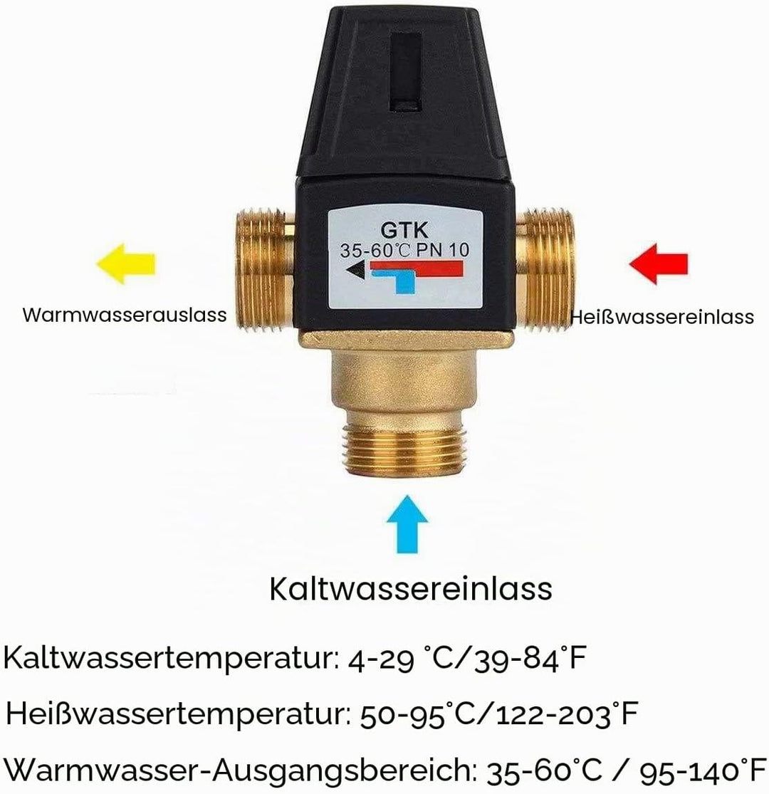 Thermostatisches Mischventil für Solarwarmwasserbereiter 3 Wege DN20 Aussengewinde Messing, hochwert