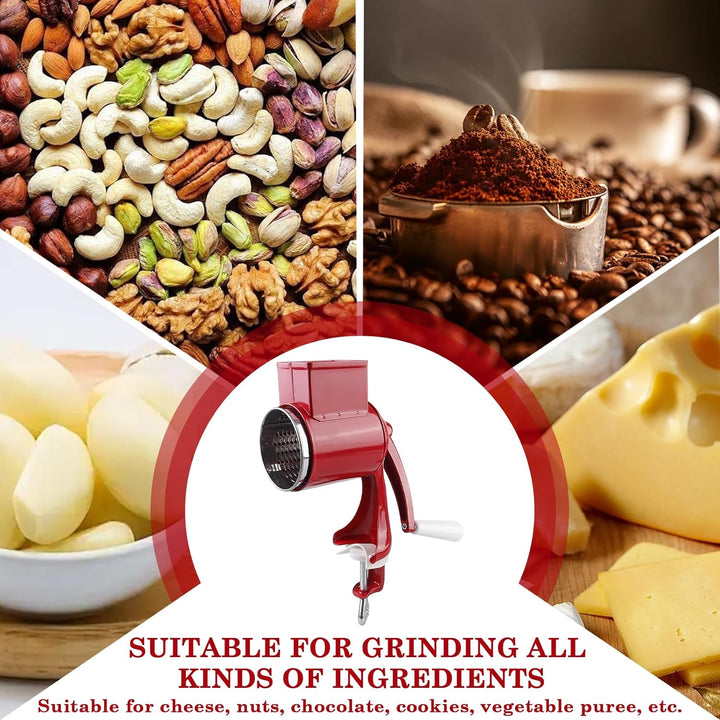 Manuelle Nussmühle mit 2 abnehmbaren Trommelblättern, Edelstahl Schnelles Schneiden Gemüsehobel, Man