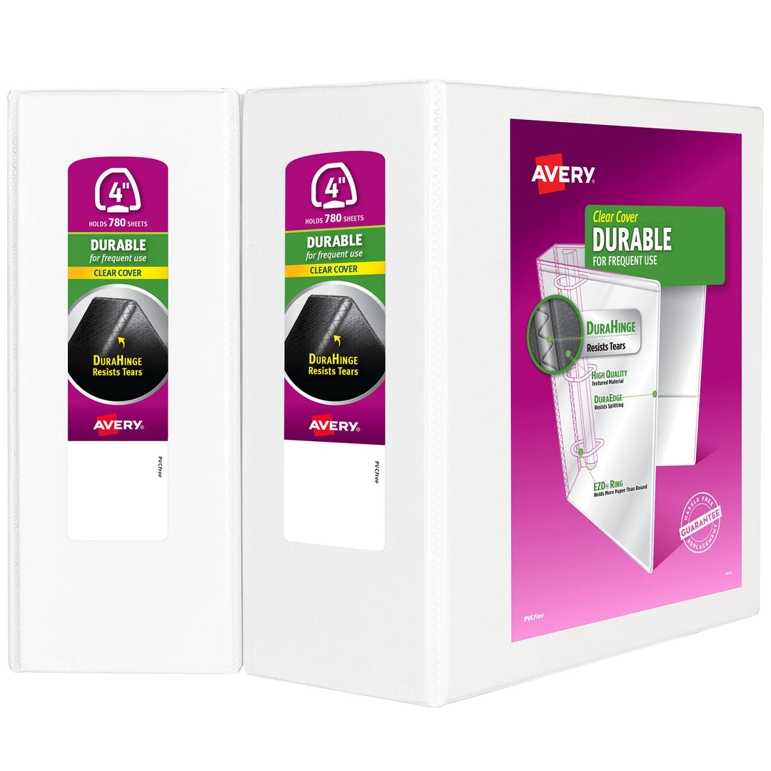 Avery Haltbarer Sichtmappe mit abgeschrägtem Ring. 2-er Packung 4" weiss weiss 4" 2-er Packung, Weis