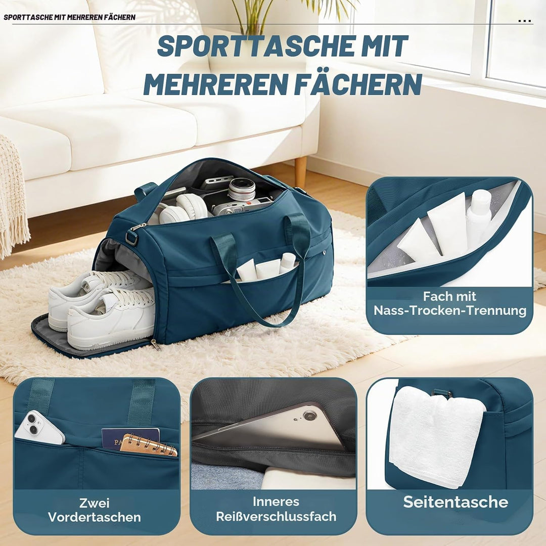 Sport Duffel Bag Damen Herren Sporttasche mit Schuhfach &amp; Nassfach Reisetasche Handgepäck Tasche Spo