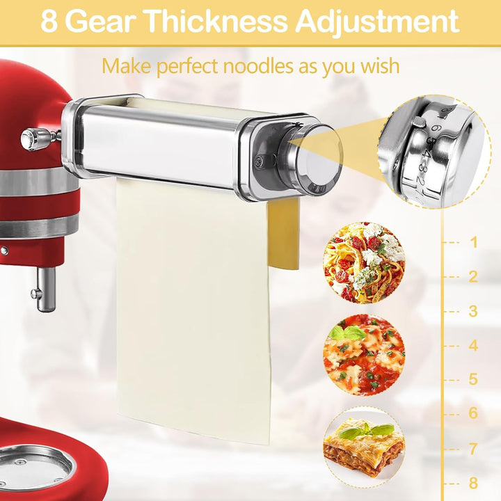 Nudelaufsatz aus 304 Edelstahl passend für Kenwood Küchenmaschine, Pasta Maker Zubehör mit Drehknopf
