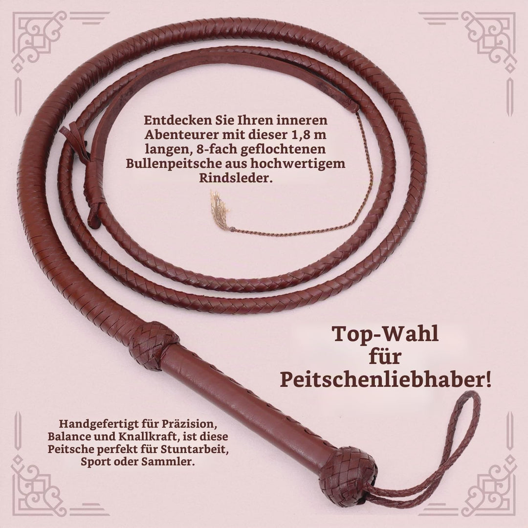 Echte Rindsleder Leder Bullwhip, 08 Fuss lang und 08 Stränge flechten Indiana Jones Stil Bullenpeits