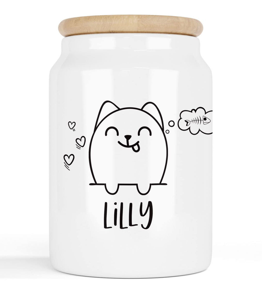 Selket's Shop Keramik Leckerli Dose Katze – personalisiert mit Name – Keksdose für Snacks, Trockenfu