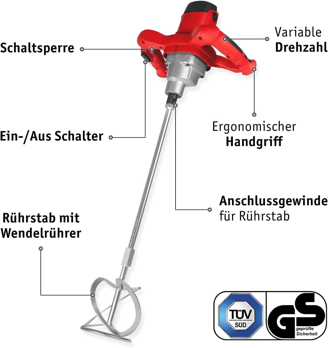 WALTER Farb- und Mörtelrührer 1400 Watt mit Softstartmechanismus und elektronischer Drehzahlregelung