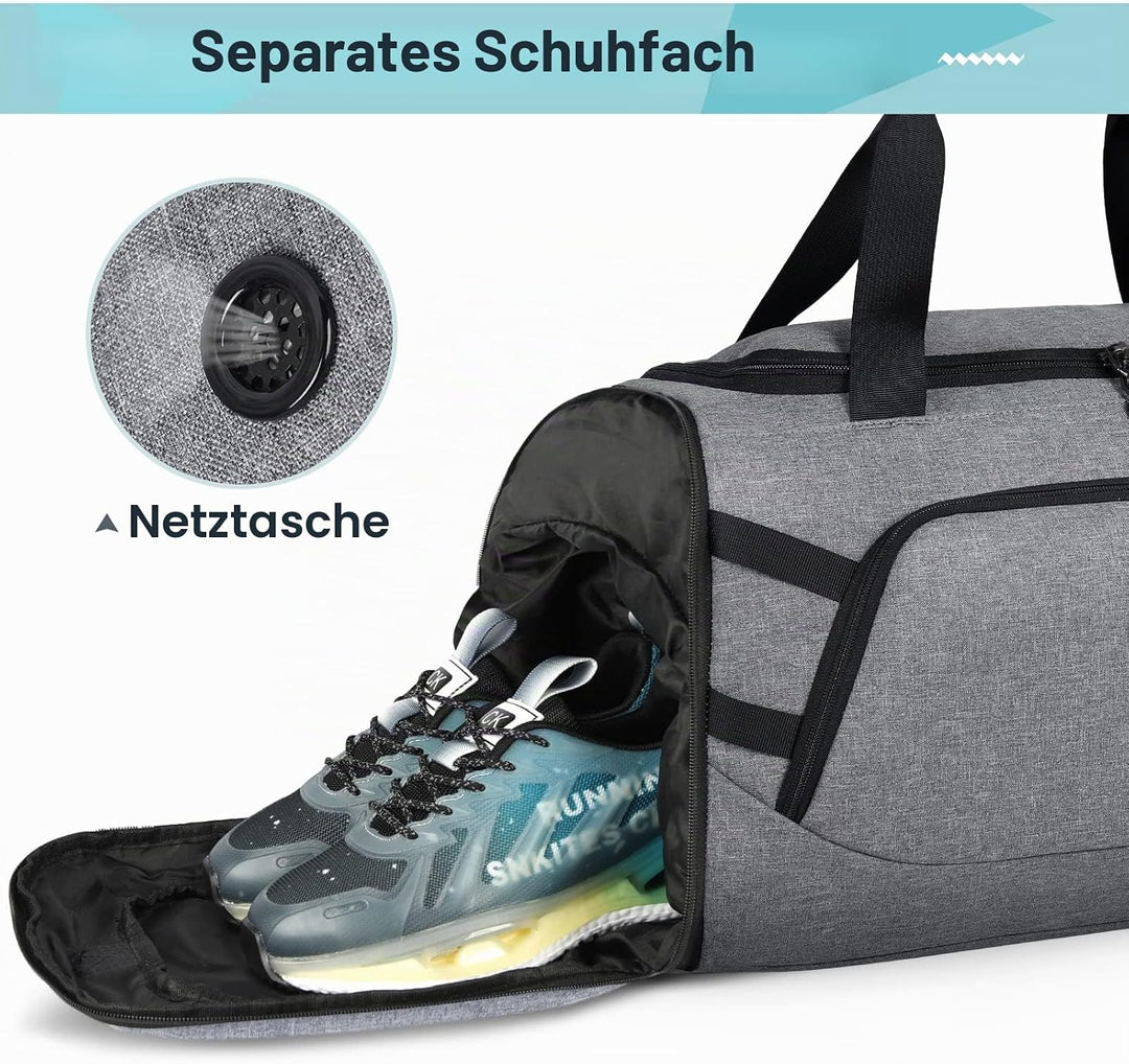 RAINSMORE Sporttasche Herren Reisetasche Gross 55L Weekender Damen mit Schuhfach Nassfach Wasserdich