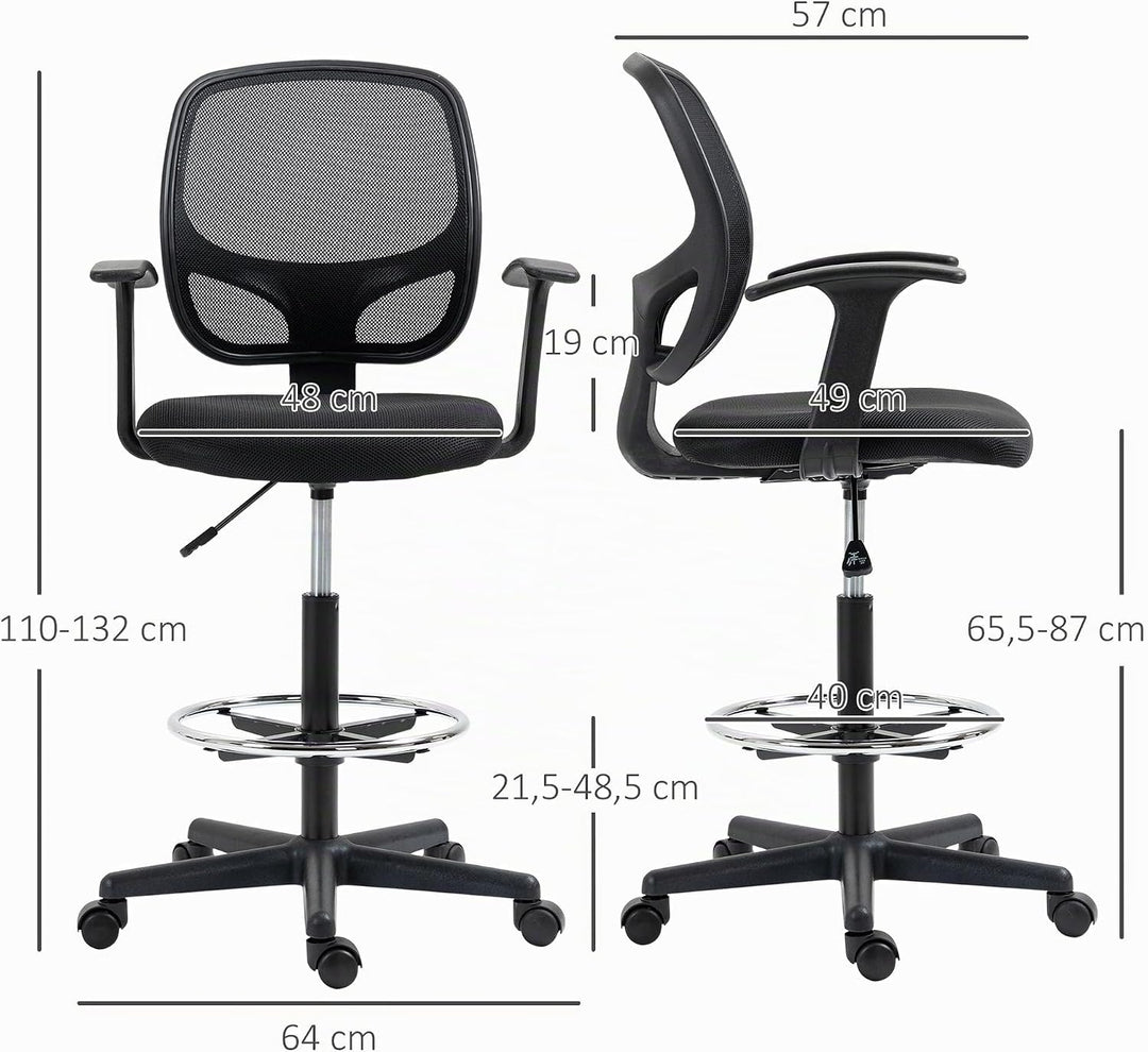 Vinsetto Arbeitsstuhl Mesh Bürostuhl Ergonomischer Schreibtischstuhl Zeichenstuhl mit verstellbarem