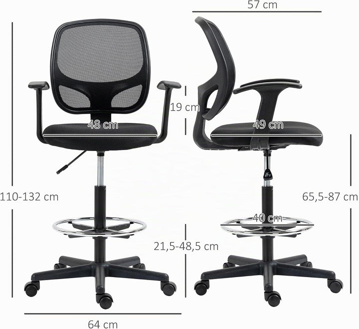 Vinsetto Arbeitsstuhl Mesh Bürostuhl Ergonomischer Schreibtischstuhl Zeichenstuhl mit verstellbarem
