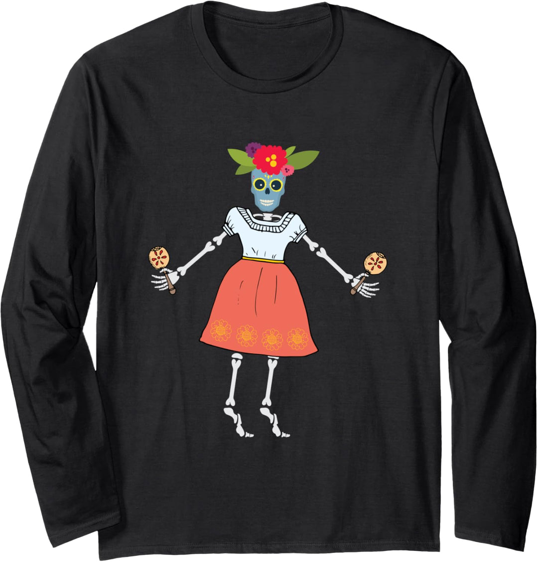 La Santa Muerte Skelett mit Rumba Shakers Langarmshirt