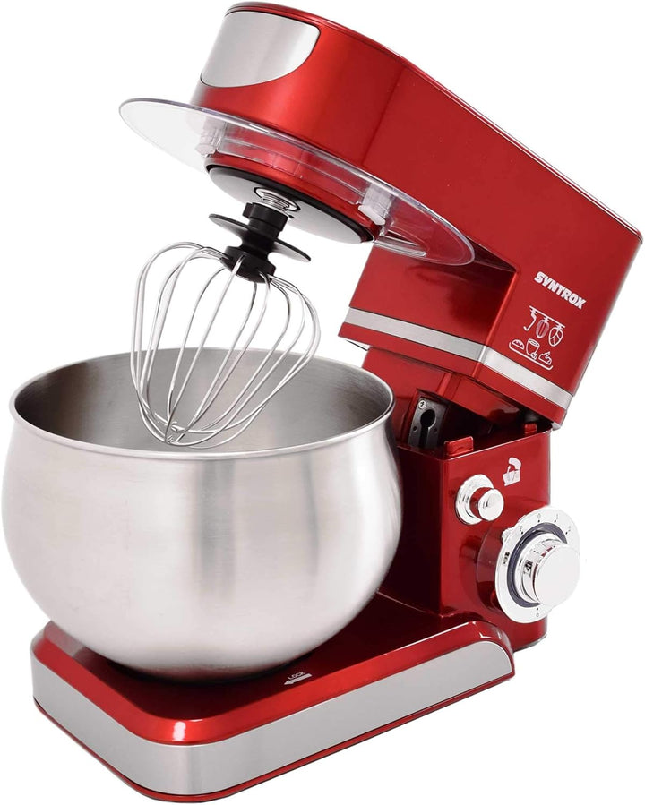 Syntrox Germany KM-5.0L Basic Red Küchenmaschine Knetmaschine, Edelstahl-Behälter, 5 Liter, rot