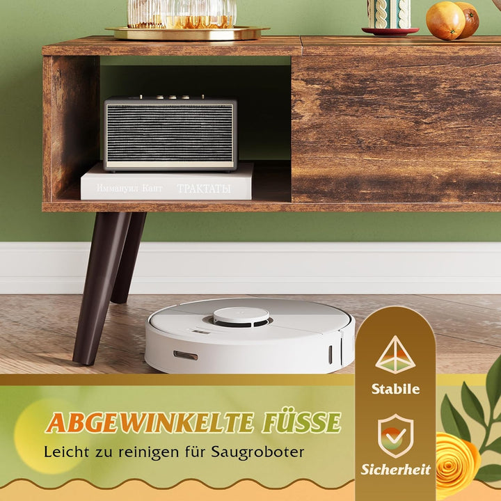 WLIVE Höhenverstellbarer Couchtisch mit Stauraum, Wohnzimmertisch mit Ausziehbar Platte & offene Fäc