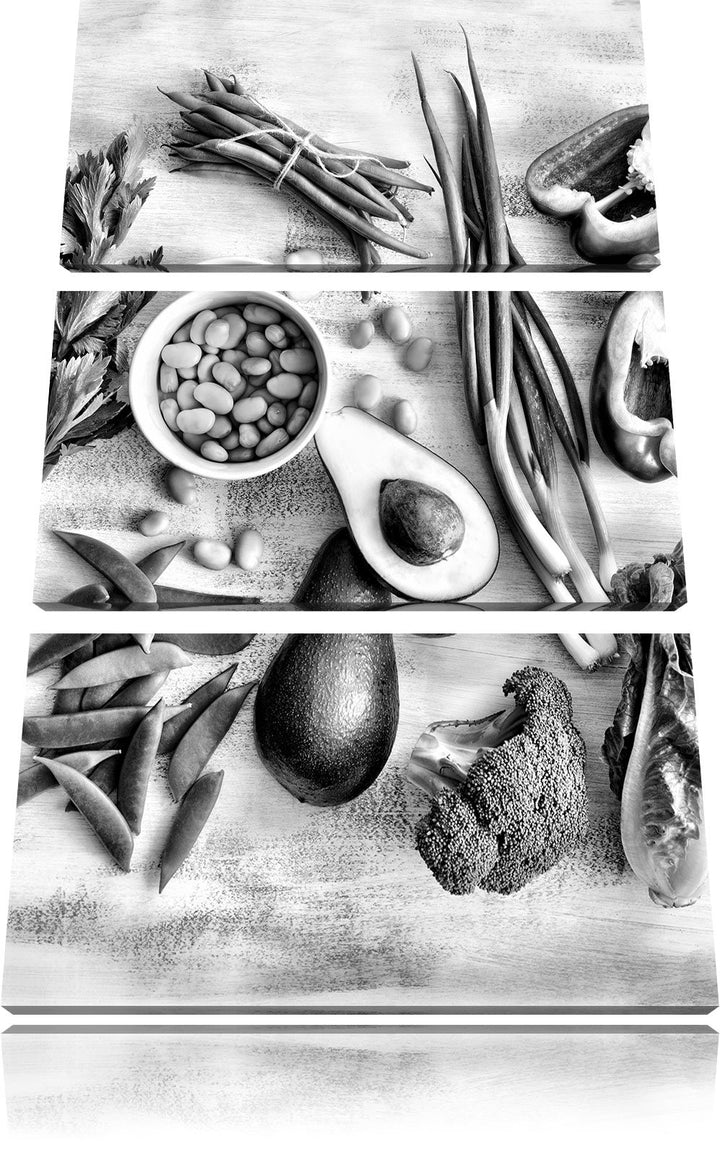Pixxprint Grüne Gemüse Vielfalt als Leinwandbild/Grösse: 3 Teilig (120x80) cm/Wandbild/Kunstdruck/fe