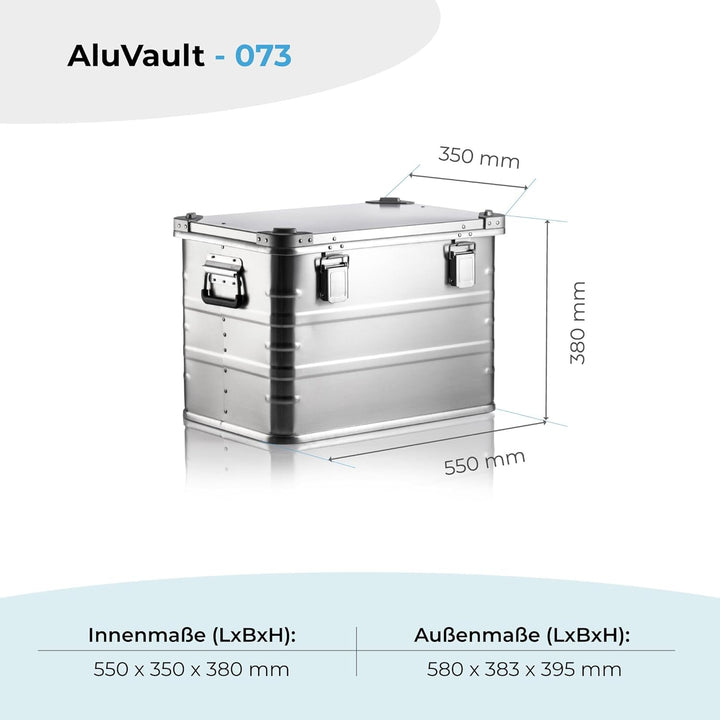AluVault 073L – Alubox mit Deckel, Aluminium Aufbewahrungsbox, Alukiste, Spritzwassergeschützt, Stau
