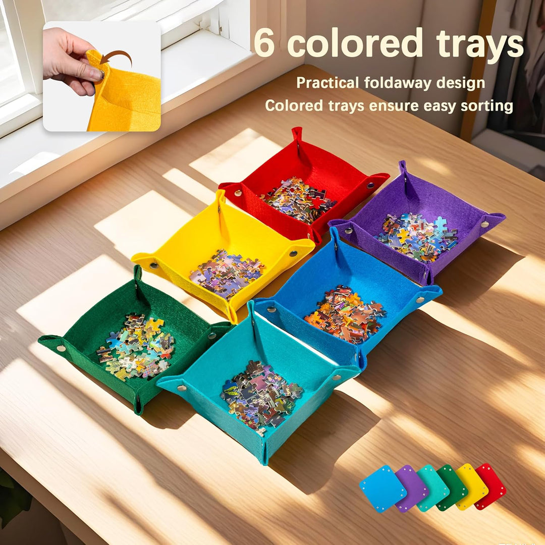 Tektalk 2000 Pieces Foldable Jigsaw Puzzle Board, Felt Puzzle Mat with Non-Slip Surface & 6 Colored