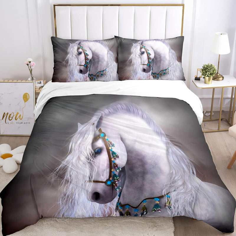 JEFFEL Pferde Bettwäsche Set 135x200 cm, Kinderbettwäsche, Pferde Motiv 3D Tier Motiv, Mikrofaser, S