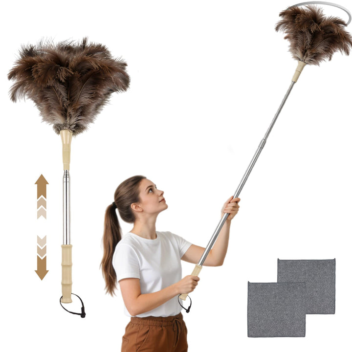 Straussenfeder Staubwedel Teleskop bis 130 cm – Lang Ausziehbar, Antistatisch, Kratzfrei & Staubbind