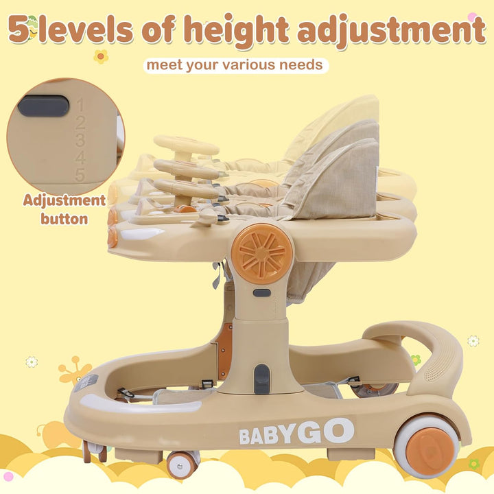 4 in 1 Lauflernhilfe, Baby Walker Höhenverstellbar, Gehhilfe mit Esstablett, Spielcenter, Bodenmatte