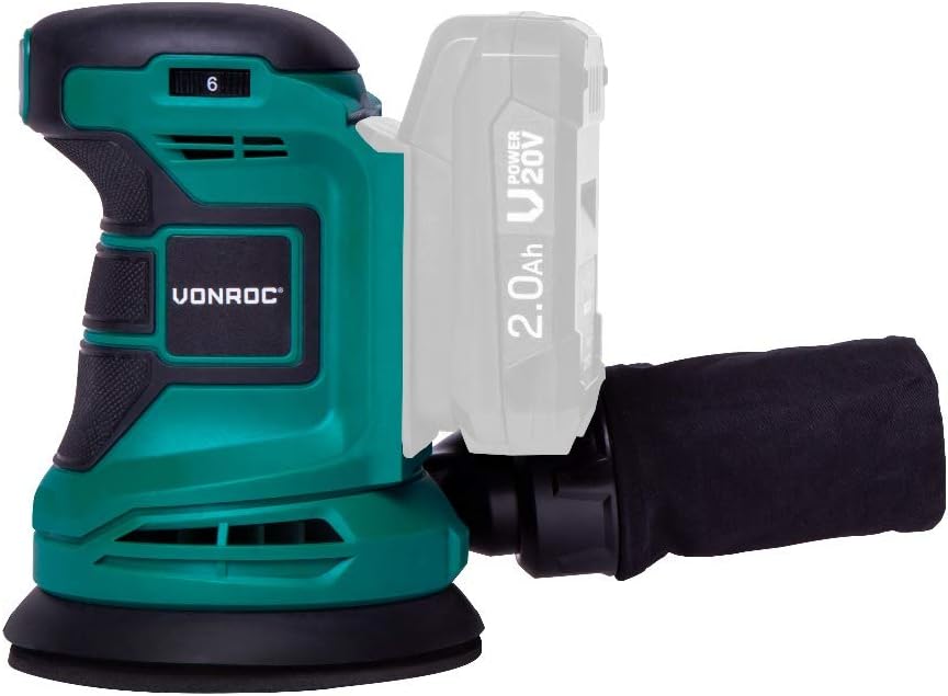 VONROC Exzenterschleifer – VPower 20V (Exkl. Akku & Charger) – Ø125mm -– Staubb. & 12x Schleifpapier