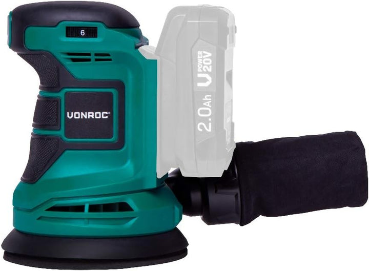 VONROC Exzenterschleifer – VPower 20V (Exkl. Akku & Charger) – Ø125mm -– Staubb. & 12x Schleifpapier