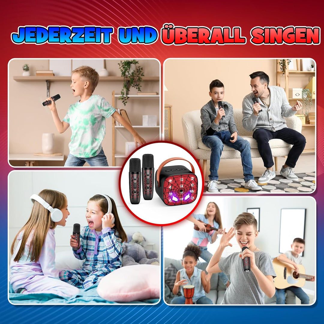 Braxel Karaoke Anlage Set mit 2 Bluetooth Mikrofonen Kinder, Spider Kinder Weihnachten Geschenk Jung