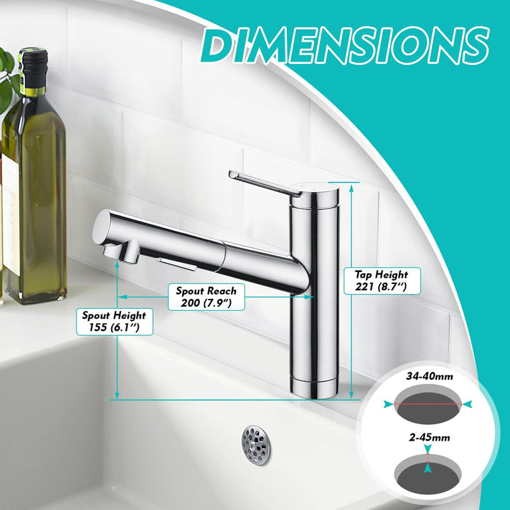 CREA Wasserhahn Küche, Küchenarmatur mit Ausziehbarer Brause, Spültischarmatur Küche mit 2 Strahlart