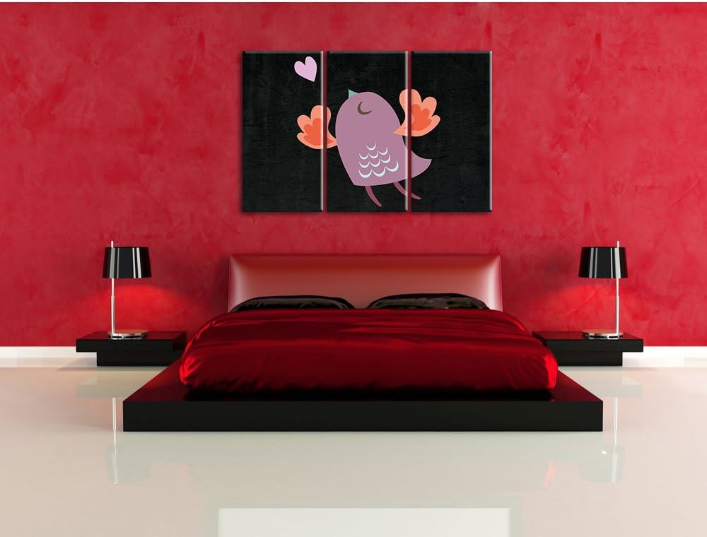 Pixxprint Niedlicher Vogel mit Herz als Leinwandbild/Grösse: 3 Teilig (120x80) cm/Wandbild/Kunstdruc