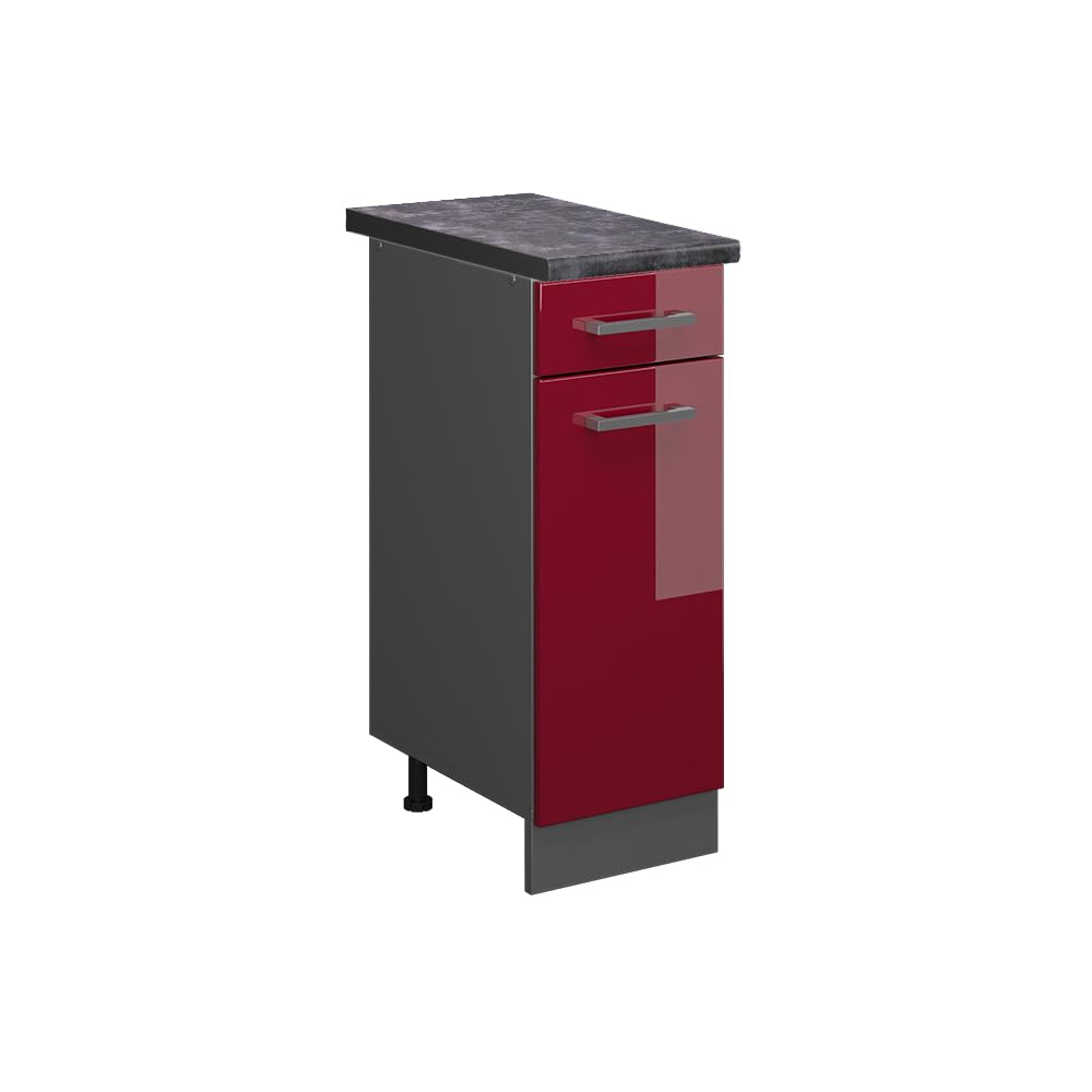Vicco Küchenunterschrank R-Line, Bordeaux Hochglanz/Anthrazit, 30 cm, AP Anthrazit Bordeaux Hochglan