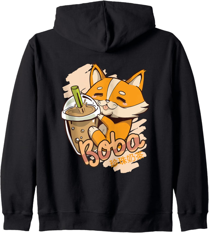 Süsser Corgi Hund mit Boba Bubble Tea Kapuzenjacke
