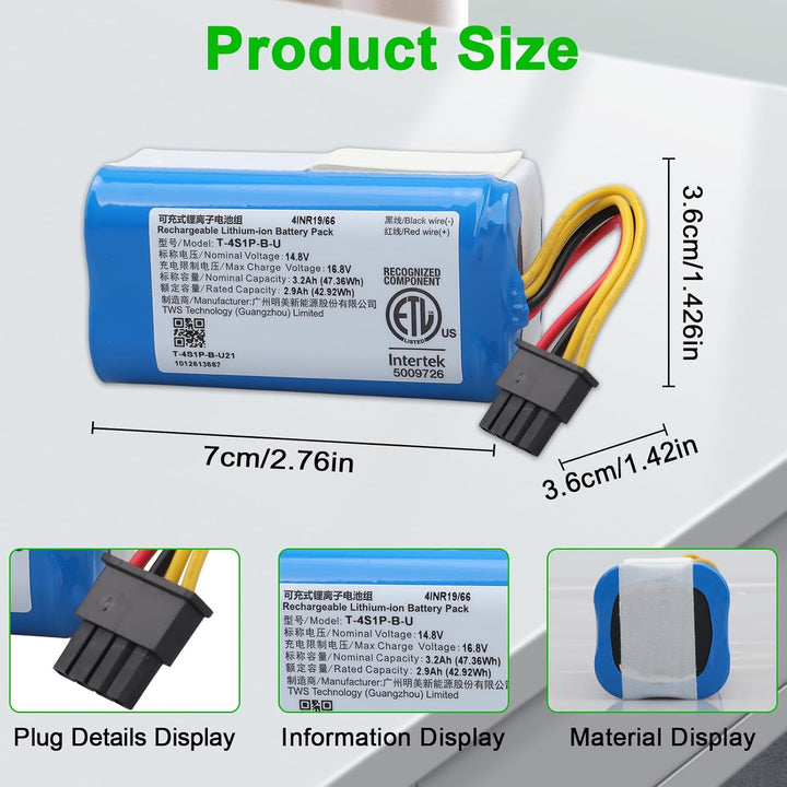3200 mAh Ersatzakku Kompatibel mit AIRROBO P10 Roboterstaubsauger Akku für AIRROBO P10 14.4V