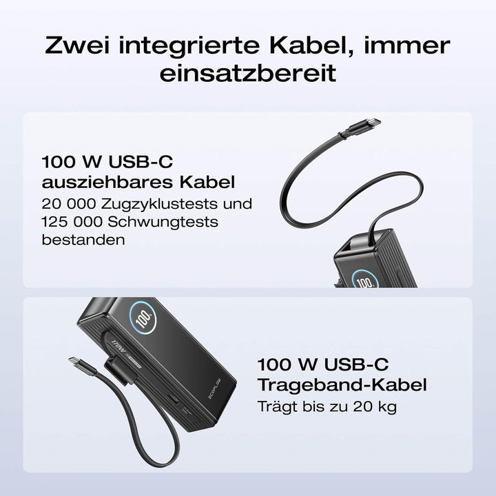 EcoFlow Powerbank 25000mAh 170W mit 100W Integrierte Einziehbare Kabel, 100W USB C Laptop Powerbank