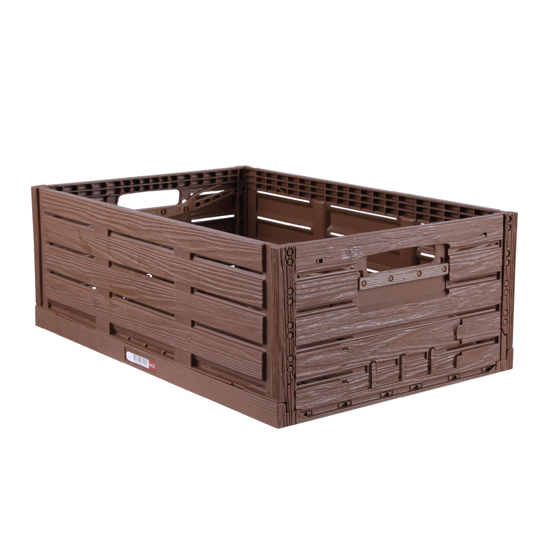 Stabile Faltbox im Holzdesign 60 x 40 x 21,8cm (LxBxH) Stapelbarer Faltbarer Einkaufskorb 45L - Robu